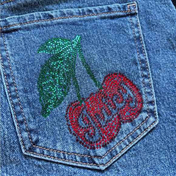 NWT Juicy Couture Women's Denim Mini Skirt With Rhinestone Cherry Pockets - Picture 3 of 7